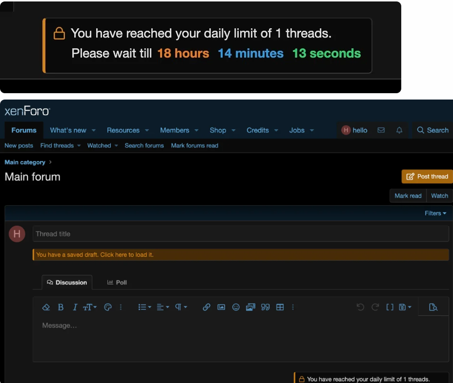 Post Thread Limit Daily by Olakunlevpn